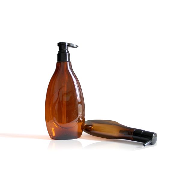 Reusable Amber Plastic Cosmetic Bottles With Black PP Plastic Pump 24/410