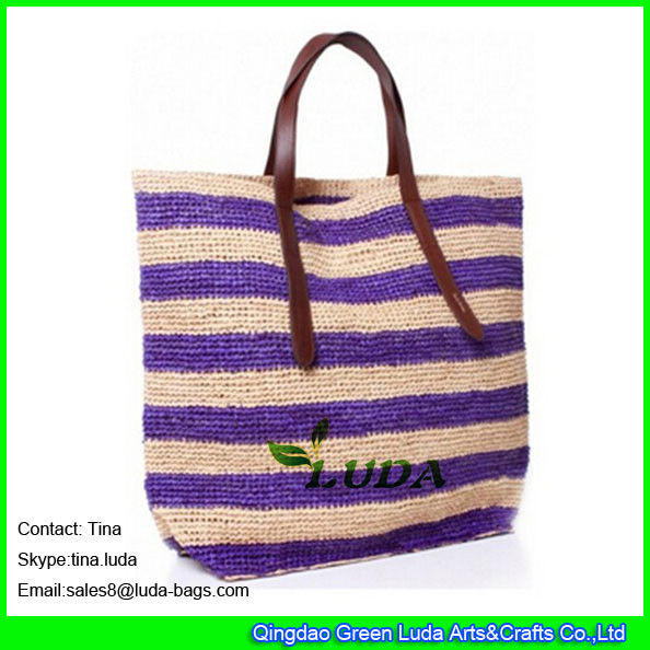 LUDA striped purse handbags leather deco raffia beach straw bags