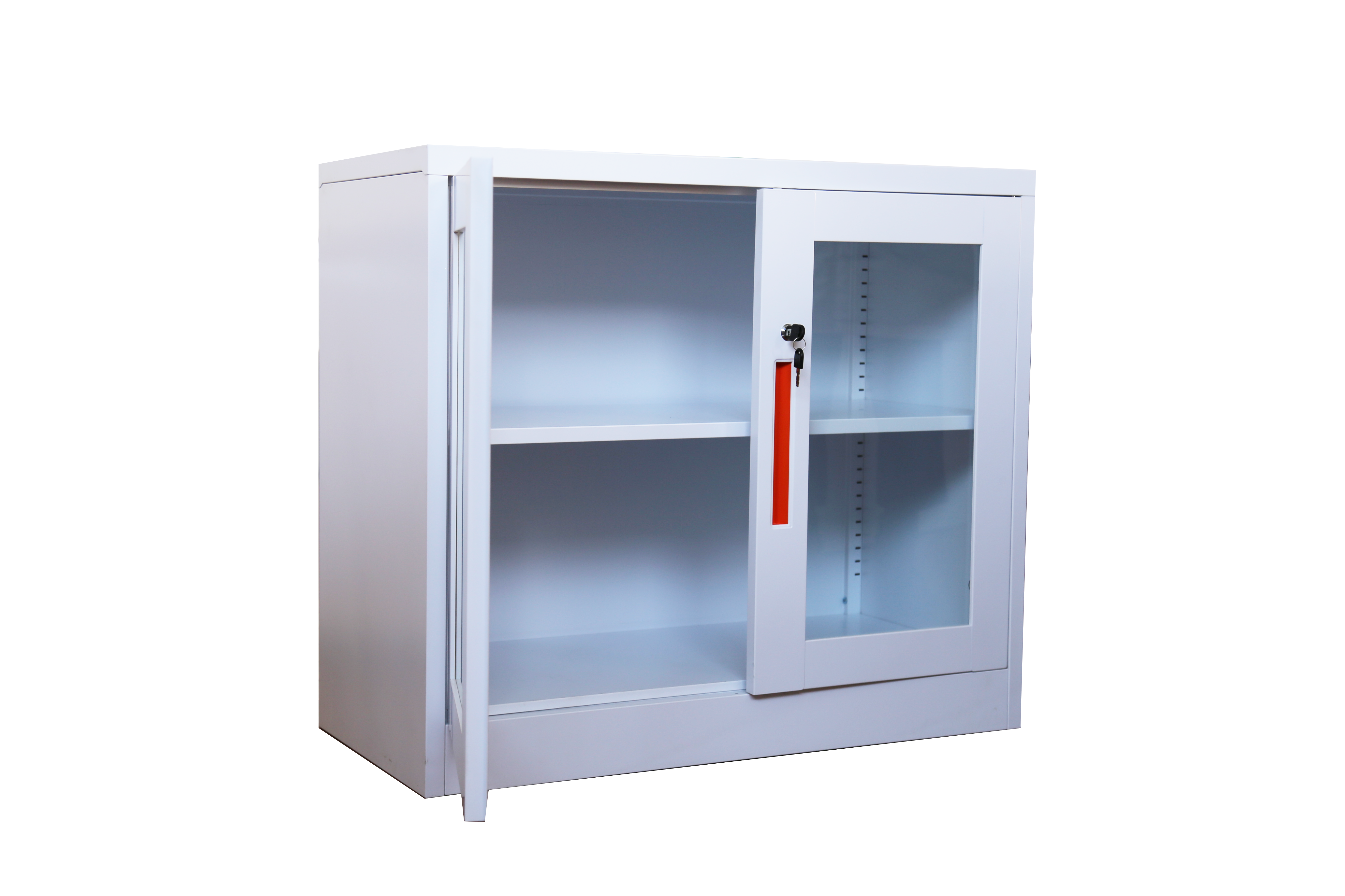 Подгонянная стальная память файла кухонного шкафа офиса с двойной стеклянной дверью качания