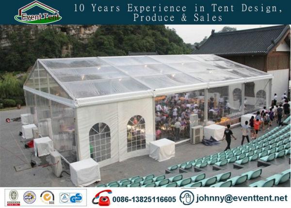 Clear Span Marquee With Glass Fire Door , Steel Clear Span Buildings Windproof White