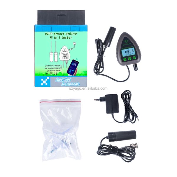 Wifi Online Digital PH Meter 5 in 1 GS&TEMP&PH with 0-19900ppm TDS and 0-199.0ppt Salinity for Aquarium and Hydroponics
