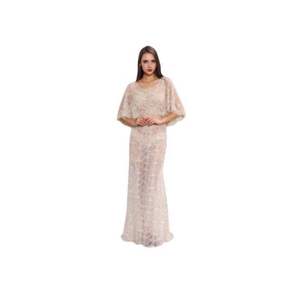 Champagne Beaded Lace Long Middle Eastern Prom Dresses For Bride Bridesmaid