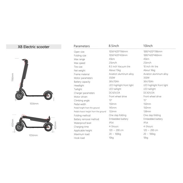 Livraison d'entrepôt UE/États-Unis 350W X8 Scooter électrique pliable 10 pouces 10Ah Scooters électriques pour la connectivité Bluetooth