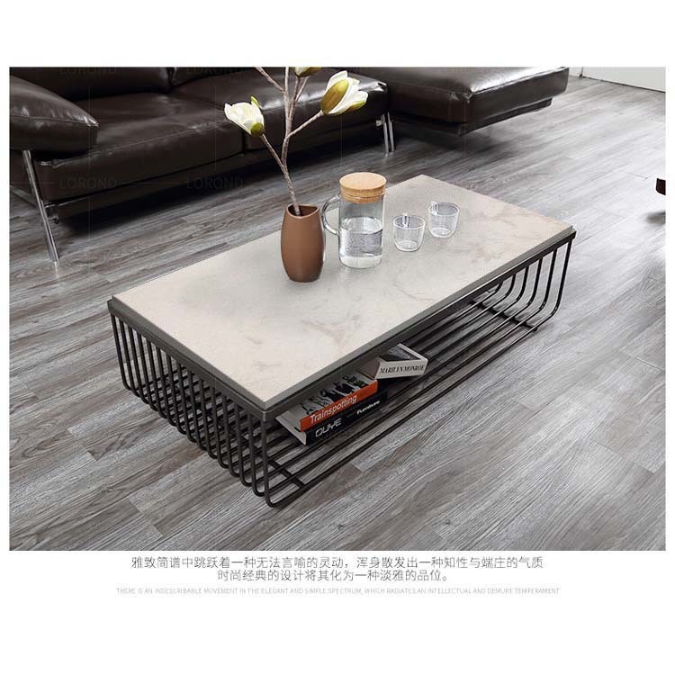 EUROPEAN Design Style Metal Living Room Table with Convertible Feature and Marble Top