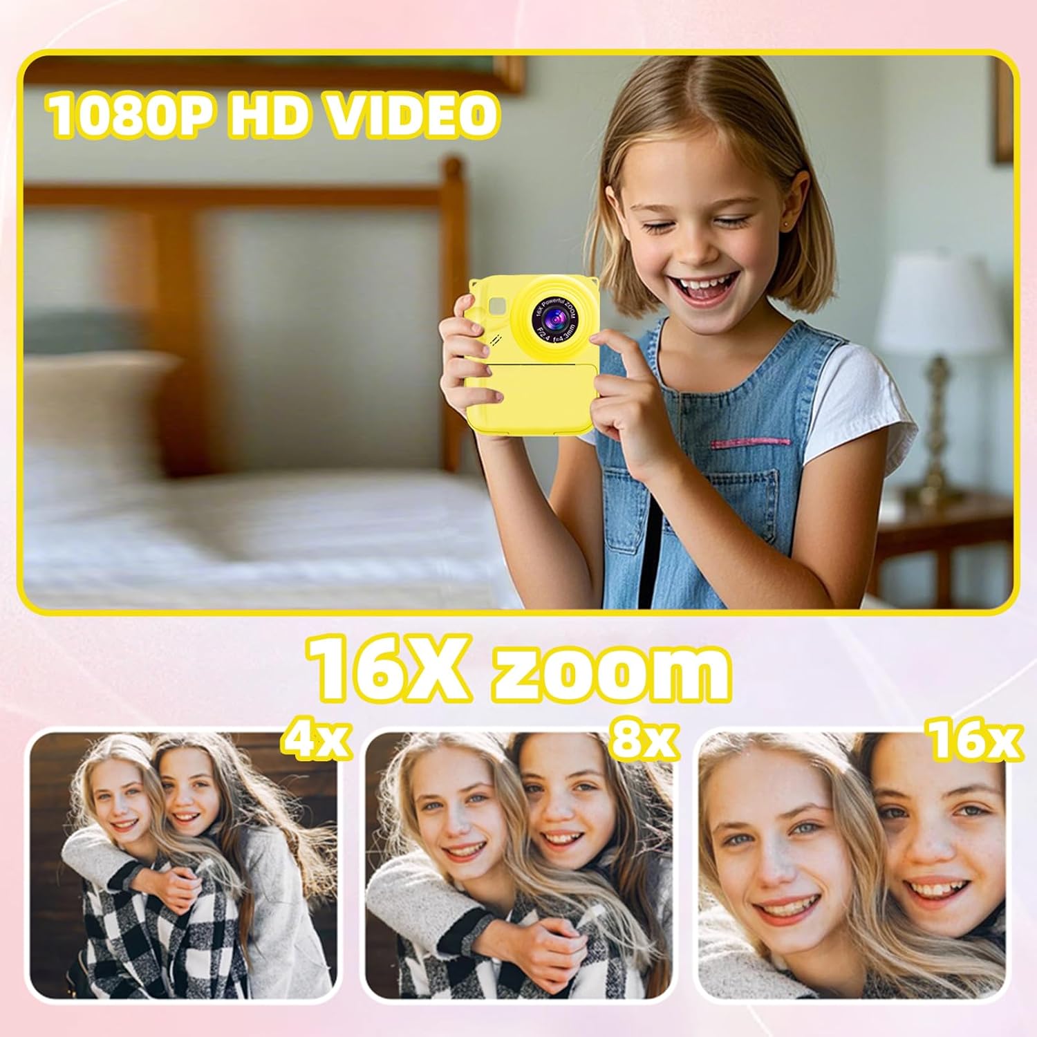 Instant Print Camera for Kids 1080P with Filter MicroSD Plastic Cute Cover Gift for Girls & Boys Age 3-12