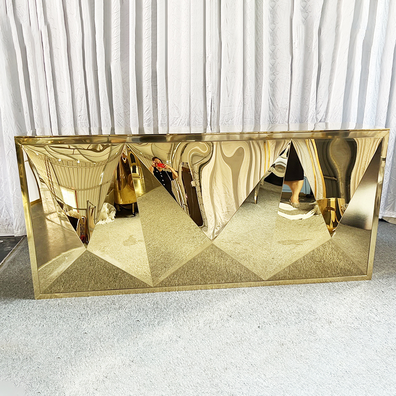 WENDING All Gold Diamond Faceted 3D Wedding Reception Desk – Ultra Luxury Sign-in Counter