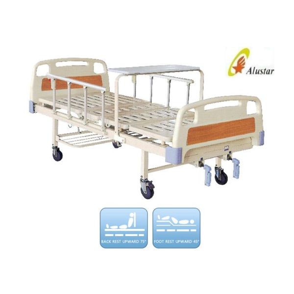 Double Crank ABS Detachable Hospital Patient Bed With 4 Rank Guardrail