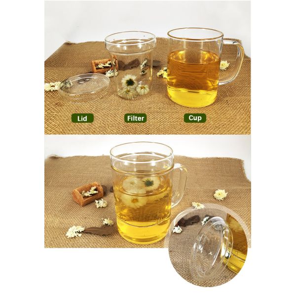 Запасенная стеклянная чашка чая с стрейнером, кружкой чая Эко дружелюбной стеклянной с Инфузер и крышкой