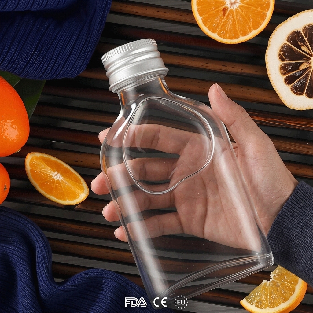 Flat Shape Glass Liquor Flask Bottle With Cork Sealing Multiple For Spirits