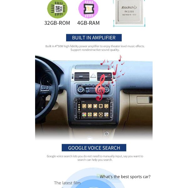 4GB RAM Android Auto Double Din Volkswagen Golf Dvd Player Front Camrea Rear Camera