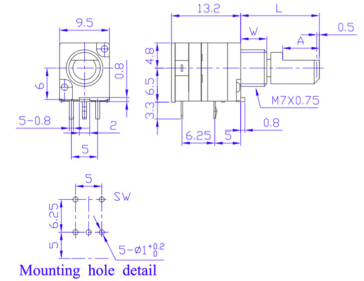 Precision Single Unit Potentiometer With Push Switch DC 10V Sealing Design