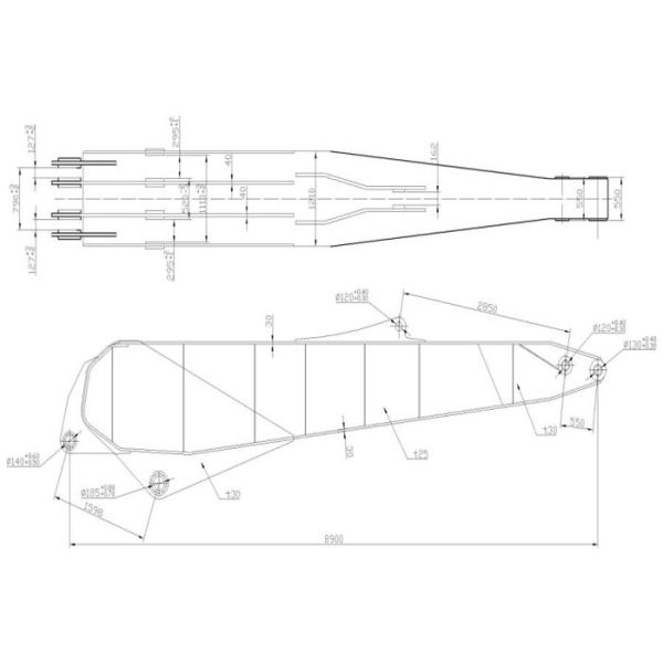 Heavy Duty Excavator Long Boom / Excavator Extension Arm 8900mm Length 7600KG
