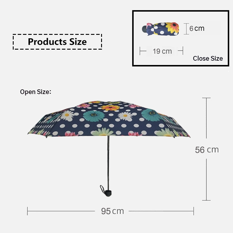 Mini Five Folding Umbrella 21 Inch 6 Ribs Picnic Equipment
