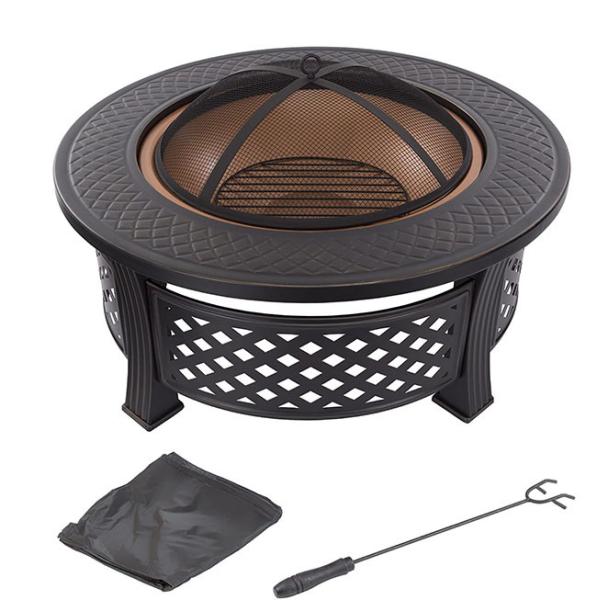 Metal Wood Burning Charcoal Barbecue Pit  Spark Screen Cover Backyard Garden Grill Poker