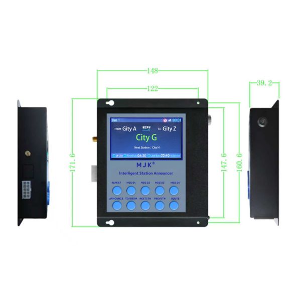MJK Bus Station Announcer Metal Material ISO9001 Certified Black Color Controlled Manually or GPS for Bus/Boat/Train