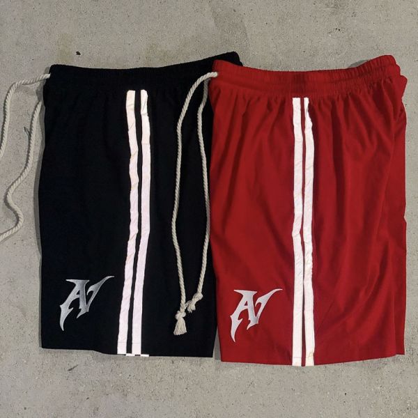 Impresión de pantalla de seda de alta calidad de costumbre Sudor gráfico Casual Shorts Frances Terry Baggy de gran tamaño Sports Shorts de algodón rayados