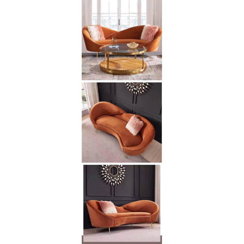 Hot Sale Beauty Salon Clothing Store Living Room Sofa Set Modern Luxury Curved Sofa With Gold Leg