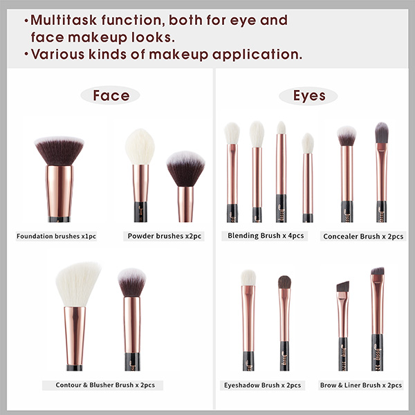 Jessup 15pcs Black/Rose gold Multitask Essential Makeup Brush Set Makeup Tools Beauty Brand Hong Kong T160
