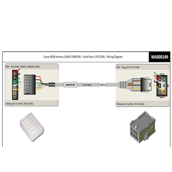 Automotive Mini-Fit Jnr 6W Molex 39-01-2061 To KK Serie 6838 Molex 26-03-4061 3.95mm Cable
