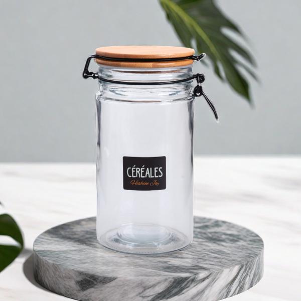 Empty Seasoning Glass Containers 1L Large Glass Jars With Bamboo Lids