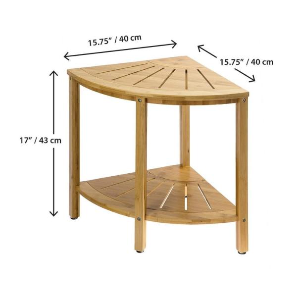 Versatile Indoor Outdoor Freestanding 2-Tier Bamboo Corner Shower Bench with Shelves