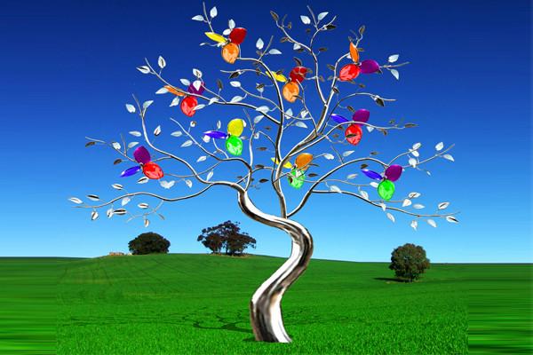 Sculpture peinte colorée en arbre d'acier inoxydable de décor de jardin pour placer la place