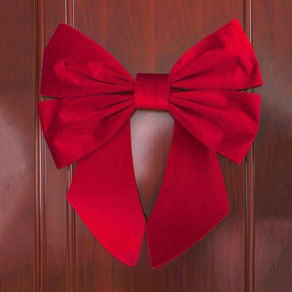 MSD Window Decor Giant Velvet Bow with 3D Decor Customizable Red Velvet Ribbon Bows