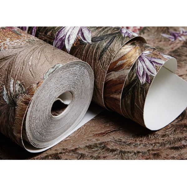 Removable Retro Vintage Wallpaper , Vinyl Floral Wallpaper with Waterproof