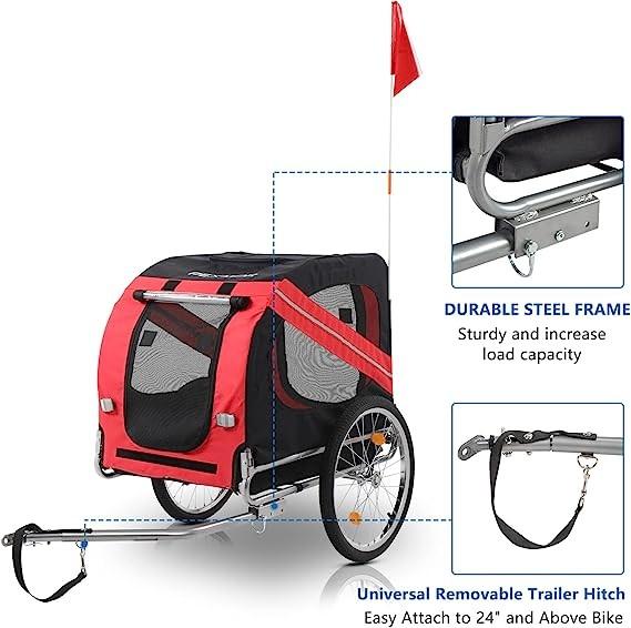 Dog Bike Trailer, Folding Pet Dog Trailer Cart for Bicycle, Bike Cargo Wagon Carrier w/Universal Hitch & 20 Wheel