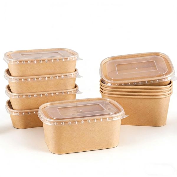 Custom Food Grade Kraft Paper Salad Bowl with Plastic Lid