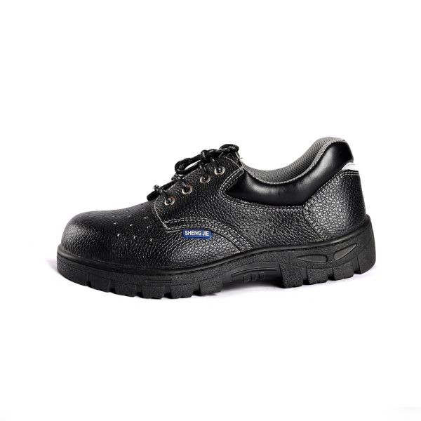 PU Sole Comfortable EVA Branded Safety Shoes Lace Up Closure Basic Steel Toe Embossed Cow Leather Upper