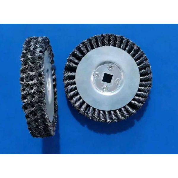 Three Layer Twisted Wire Wheel Brush 10 Inch diameter with Square Hole For Rust Removal