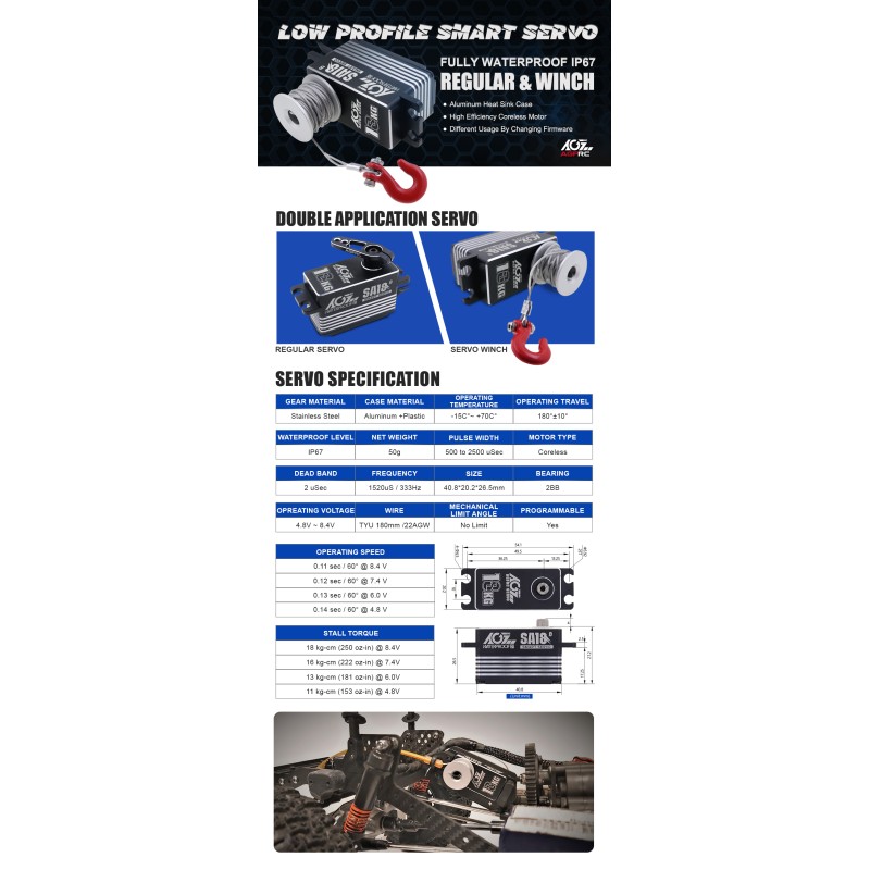 Hot AGFRC Coreless Motor Parts 0.11sec 18kg-cm Metal Gear Servo For 12 Scale Truck Cars Robot