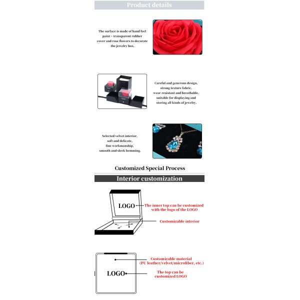 Boîte de rose de la Saint-Valentin type tiroir boîte d'emballage de bijoux en forme carrée