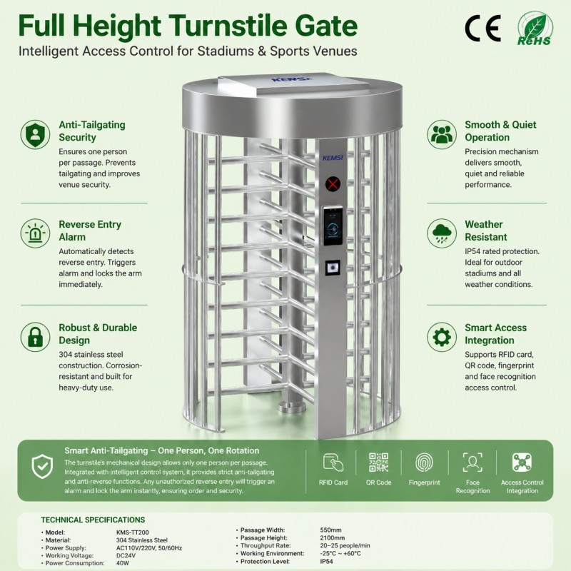 Full Height Turnstile Gate For Outdoor Stadiums Unmanned Sports Venues