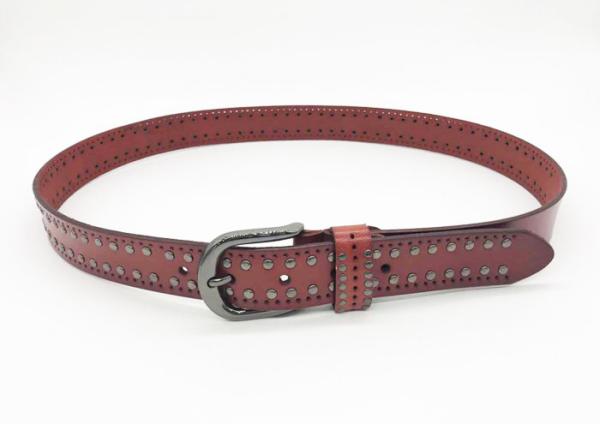 3cm Width Womens Studded Leather Belt Red / Blue Color With Studded Loop