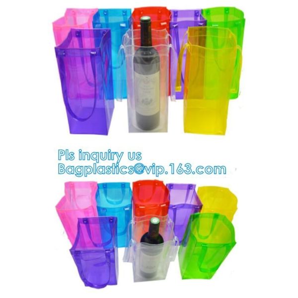 Ice gel pack PVC Can bottle wine cooler bag, Promotional PVC Ice bag for wine, recyclable clear tall PVC wine ice bag