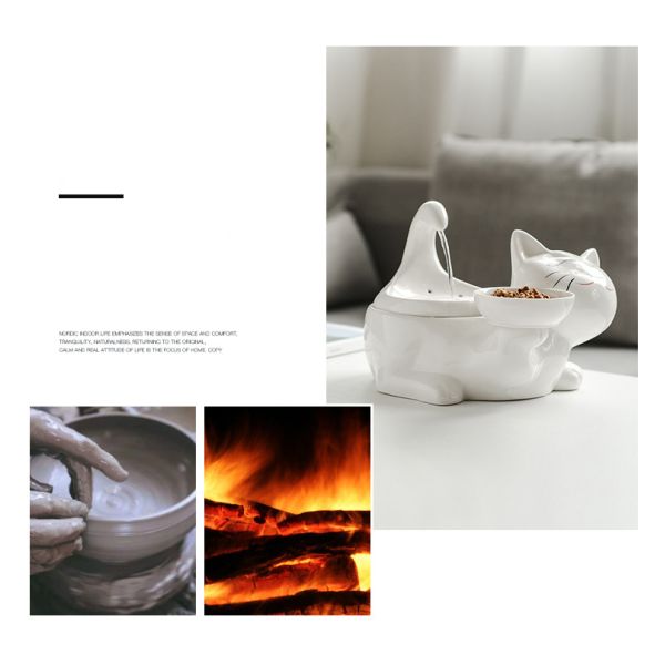 2L Water Capacity Ceramic Pet Bowl Automatic Multifunctional