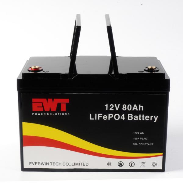 Armazenamento comercial 12V LiFePO4 Bateria de íons de lítio 12.8V 80Ah Bateria de lítio ferro fosfato com PCB