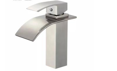 Deck Mounted Waterfall Brushed Chrome Basin Taps Zinc Alloy Handle