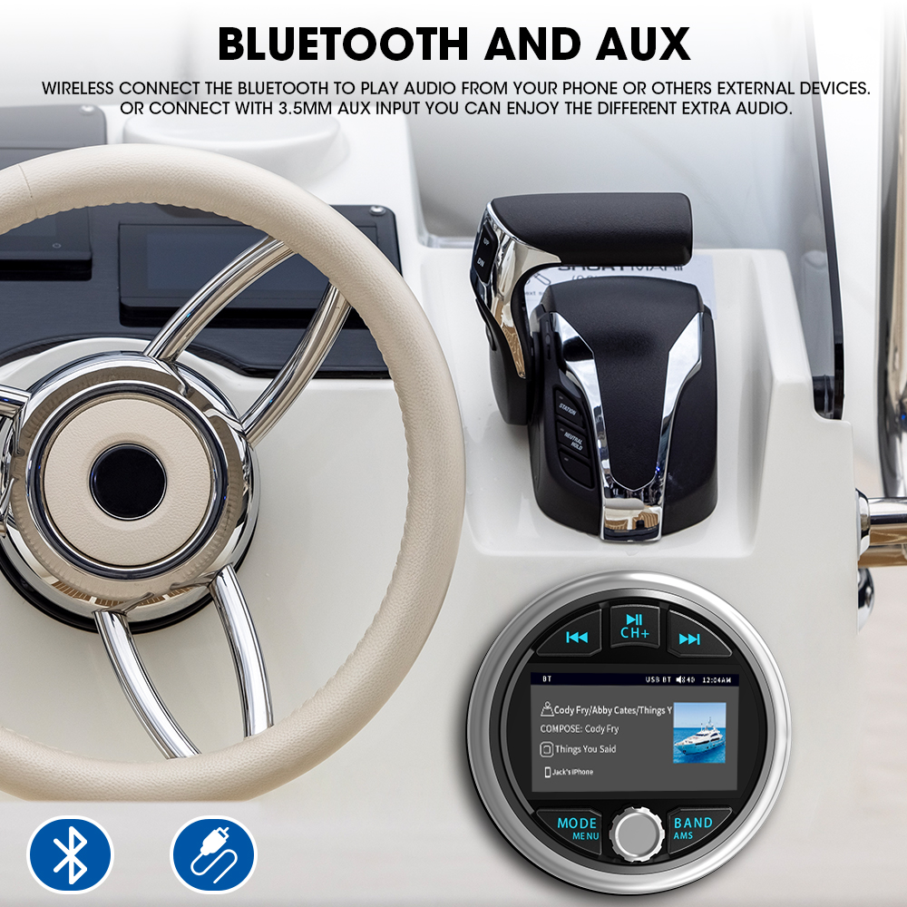 GRANDnavi водонепроницаемая Bluetooth USB Морская стерео AM FM Ботовая стереосистема головный блок