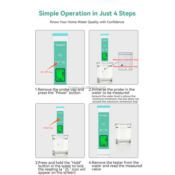 High Precision Durable Titanium Alloy Probe Water TDS Meter with 0-9999 ppm TDS Range and Multiparameter pH Measurement