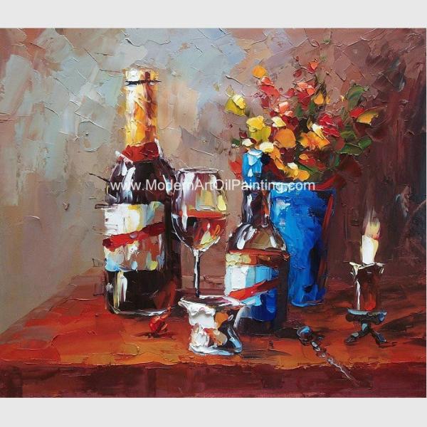 Thick Oil Palette Knife Oil Painting , Still Life Art Painting Abstract Wine Bottle