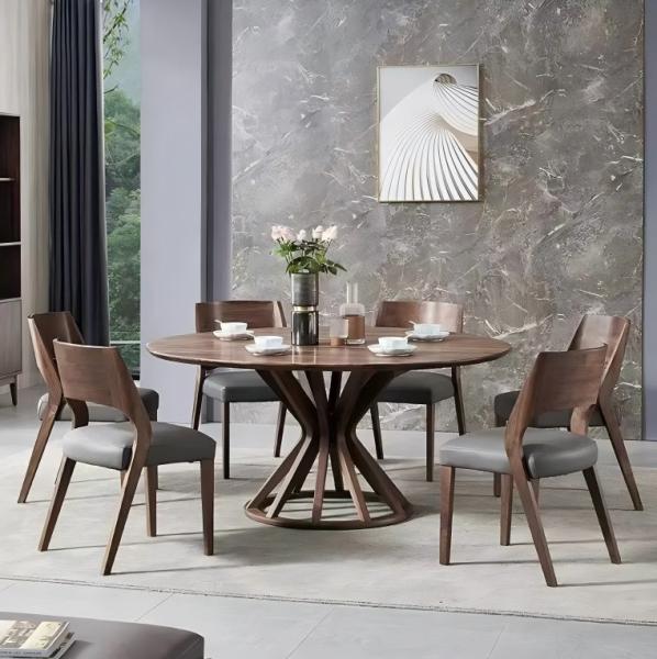 5 Star Hotel Restaurant High Quality Solid Wood Round Dinning Table 6-Seat
