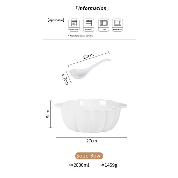 Ceramic Pumpkin Shape 9 Inch Microwave Ramen Bowl Soup Bowl Set For Occasion Presents