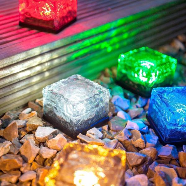 Art Deco Solar Powered Exterior ilumina luzes solares de vidro geadas do cubo de gelo 5LM