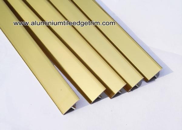 OEM Aluminium Tile Edge Trim  , T20 Shiny Translucent Gold T Shaped Aluminium Splint For Backwall Tile Edge