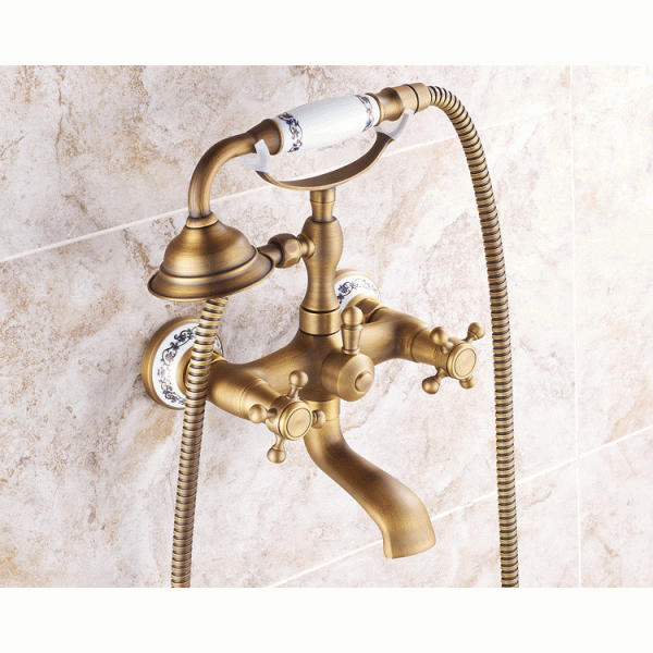 Electroplated Bathtub Bathroom Faucet Tap Wall Mixer Twist Base Brass Antique