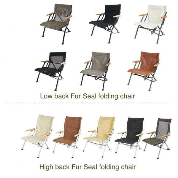 Portable Compact Folding High Back Fur Seal Recliner Chair 1680D Aluminum Bamboo Armrest