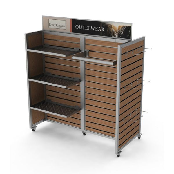 На открытом воздухе стеллажи для выставки товаров магазина одежды ярусов выставочной витрины 2 одежды куртки для пригонок моды